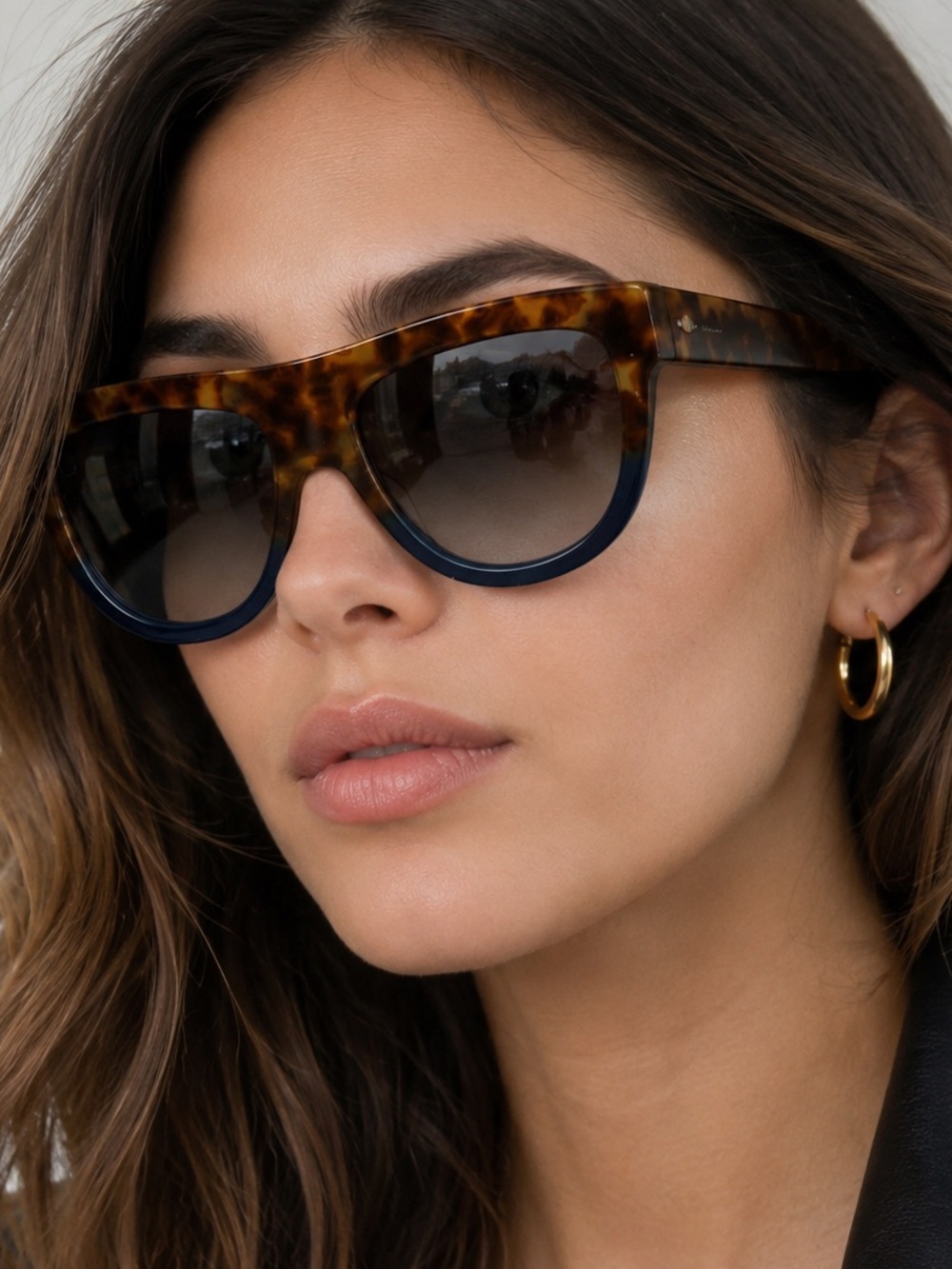Celine CL41026/S Shadow Havana Blue Oversized Sunglasses Italy